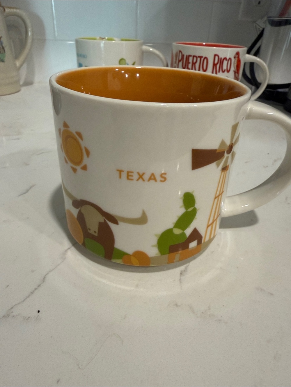Starbucks You Are Here Texas Ceramic Coffee Mug - White with Orange Interior